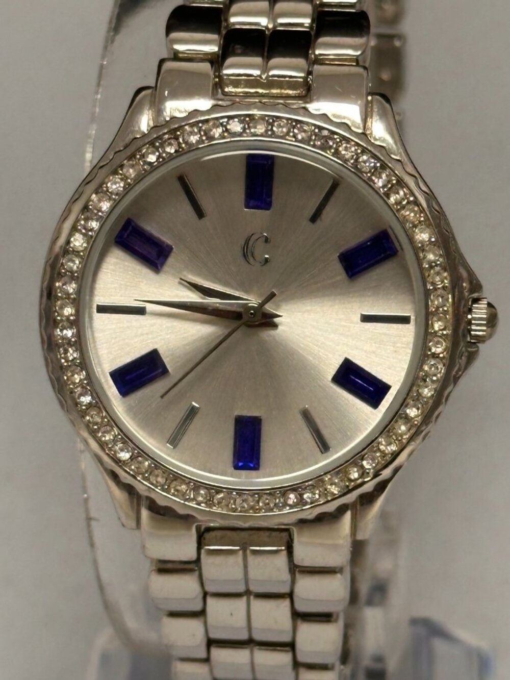 Charming Charlie Watch Womens Silver Tone Blue Rhinestone Markers New Battery